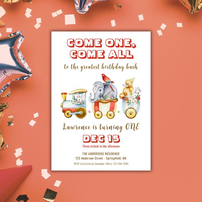 Invitation Festival du Carnaval de cirque Train animal Enfant (Circus Carnival Festival Animal Train Kid Birthday Invitation)