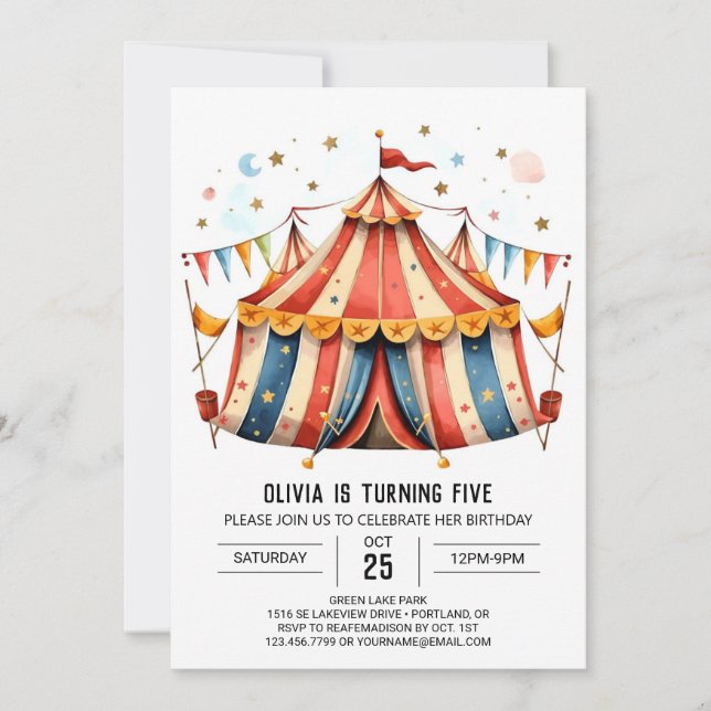 Invitation Festival Editable Joy Circus Anniversaire (Devant)