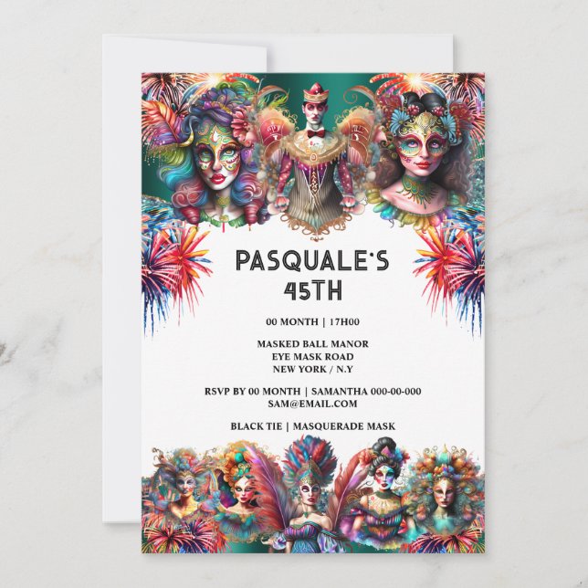 Invitation Festival showman femmes feu d'artifice thème du ca (Devant)