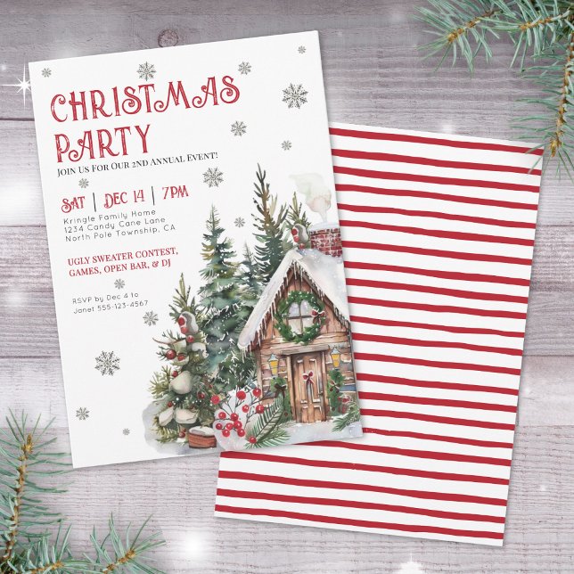 Invitation Festivale Fête de Noël d'hiver (Festive Watercolor Winter Christmas Party Invitation)