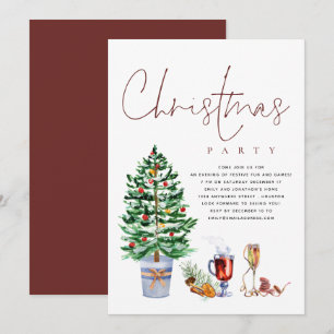 Invitation Festive Arbre Boissons Script Noël fête
