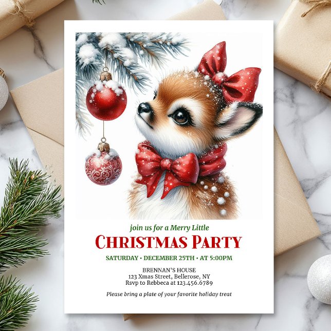 Invitation Festive baby deer Christmas kids invite editable  (Festive baby deer Christmas kids invite editable template)