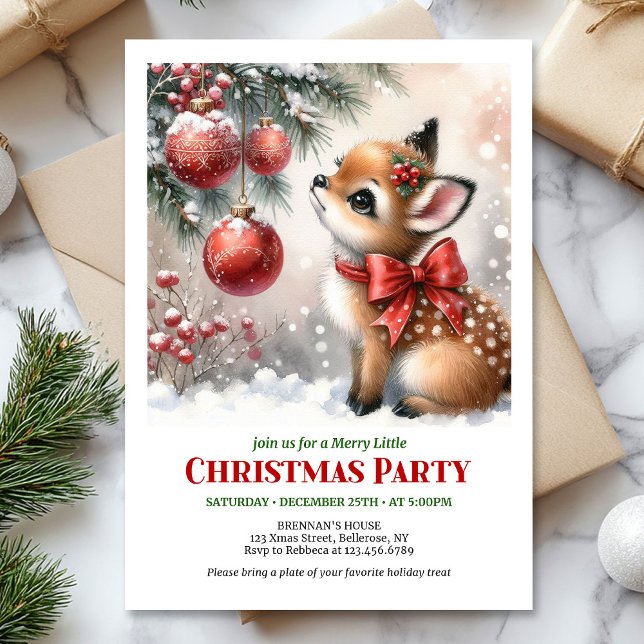 Invitation Festive baby deer Christmas kids invite printable  (Festive baby deer Christmas kids invite printable download)