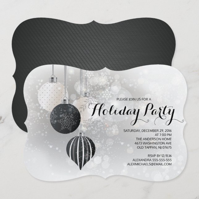 Invitation Festive Black & White Holiday Party (Devant / Derrière)