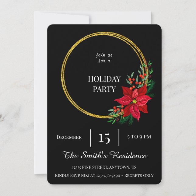 Invitation Festive Black Wreath Fête Mignonne Élégante (Devant)