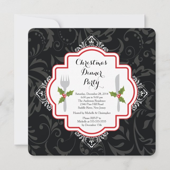 Invitation Festive Christmas Dinner Party (Devant)