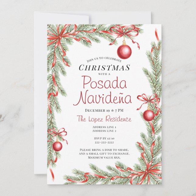 Invitation Festive Christmas Ornament Mexican Posada Navideña (Devant)