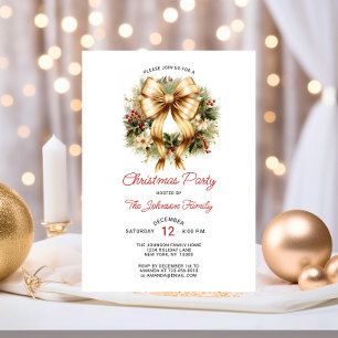 Invitation Festive CHRISTMAS PARTY Red Gold Wreath Company