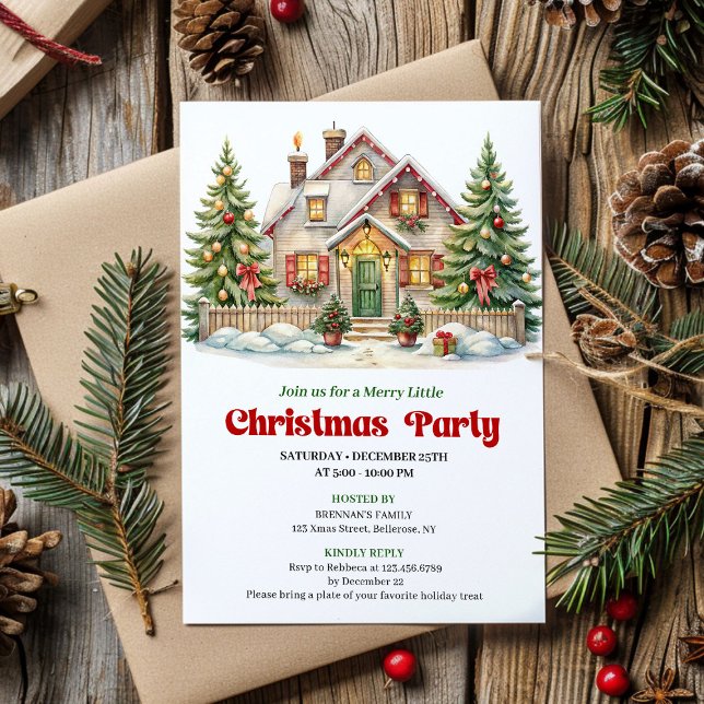 Invitation Festive Christmas Scene Red Green Holiday Invite (Festive Christmas Scene Red Green Holiday Invite)