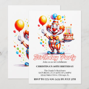 Invitation Festive Clown Aquarelle fête d'anniversaire