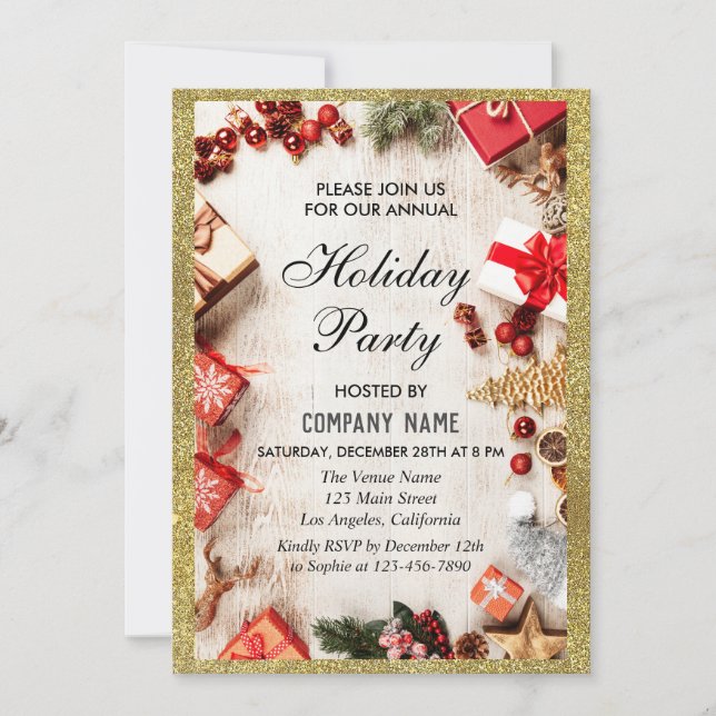 Invitation Festive Company Fête de vacances White & Gold Part (Devant)