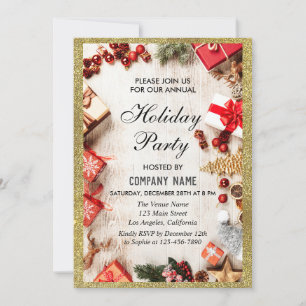 Invitation Festive Company Fête de vacances White & Gold Part