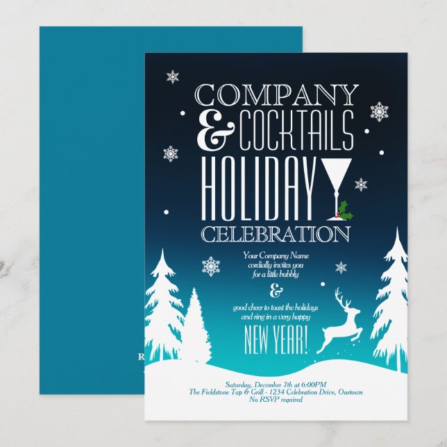 Invitation Festive Company Holiday Cocktail Party (Devant / Derrière)