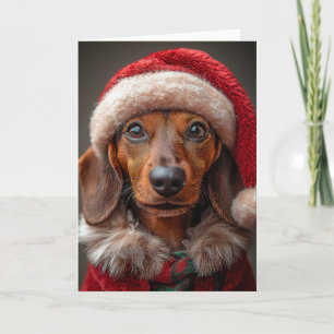 Invitation Festive Dachshund à Père Noël Attire