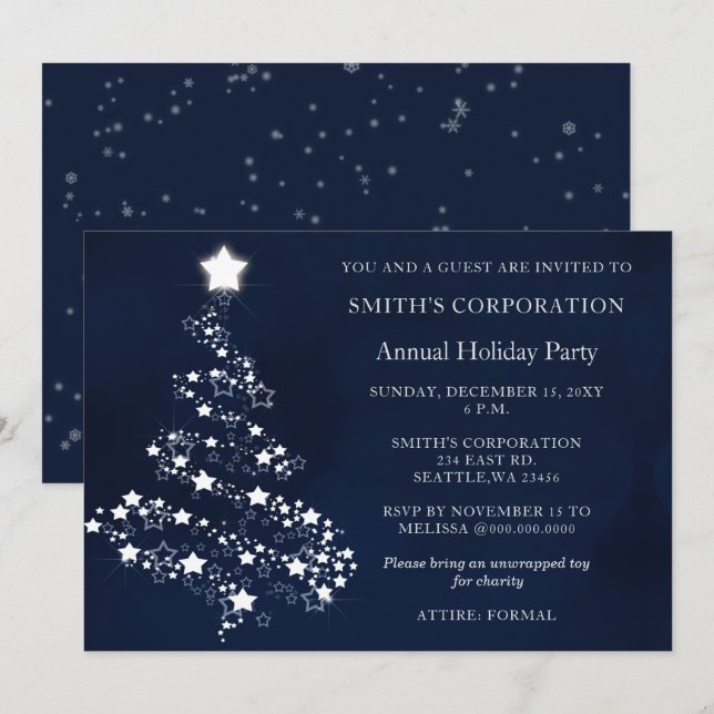 Invitation Festive d'argent bleu Fête de l'entreprise (Devant / Derrière)