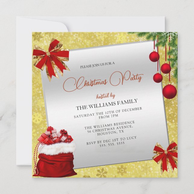 Invitation Festive Decorations Gold Christmas Party (Devant)