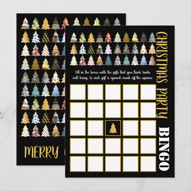 Invitation Festive Fir Trees, Christmas Party Bingo Card (Devant / Derrière)