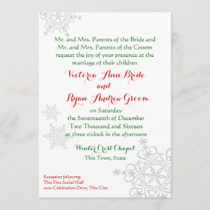 Invitation Festive Flambeau de neige rouge avec mariage d'hiv