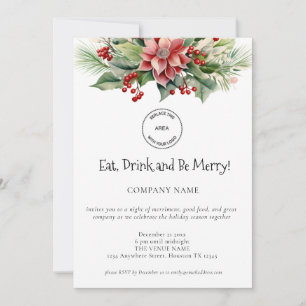 Invitation Festive Florals Company Logo Noël Party