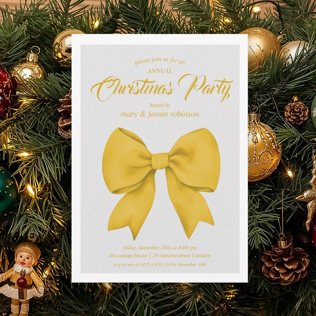Invitation Festive Gold Bow Noël Fête de Noël (Festive Gold Bow Christmas Holiday Party Invitation)