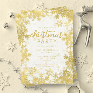 Invitation Festive Gold Faux Foil Fnowflakes fête de Noël