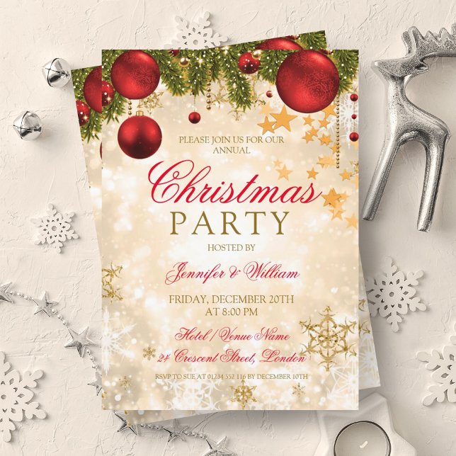 Invitation Festive Gold Noël Fête (Festive Gold Christmas Holiday Party Invitation)