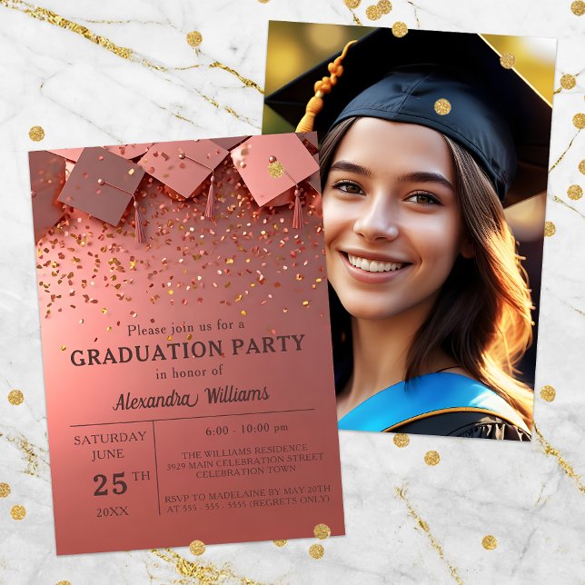 Invitation Festive Golden Confetti sur la fête de la graduati (Créateur téléchargé)