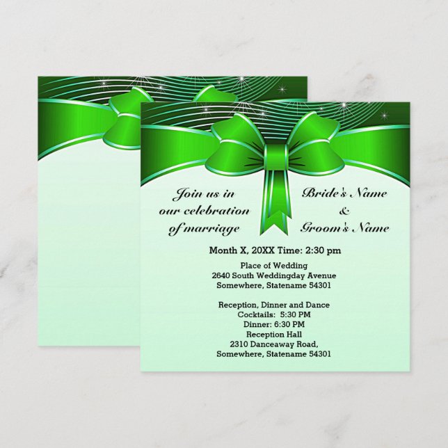 Invitation Festive Green Ribbon Mariage de 5,25 po (Devant / Derrière)
