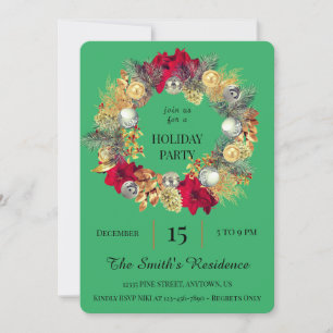 Invitation Festive Green Wreath Fête Mignonne Élégante