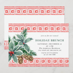 Invitation Festive Holly Berry CHRISTMAS HOLIDAY BRUNCH