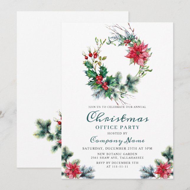 Invitation Festive Holly Noël corporatif Fête de Fêtes (Devant / Derrière)