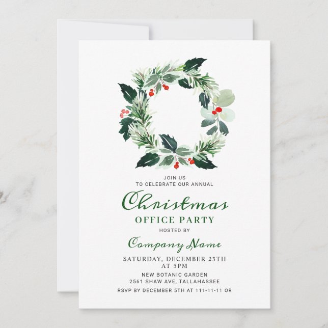 Invitation Festive Holly Noël corporatif Fête de Fêtes (Devant)