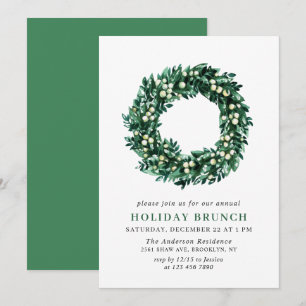Invitation Festive Holly Wreath Christmas HOLIDAY BRUNCH
