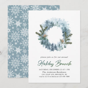 Invitation Festive Holly Wreath Christmas Holiday Brunch