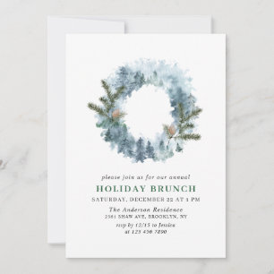 Invitation Festive Holly Wreath Christmas HOLIDAY BRUNCH