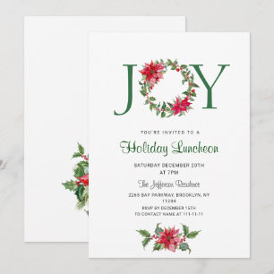 Invitation Festive Holly Wreath Fête Déjeuner de Noël
