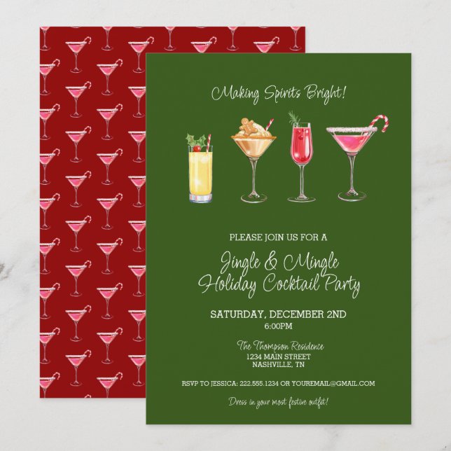 Invitation Festive Jingle Mingle Holiday Cocktail Party (Devant / Derrière)