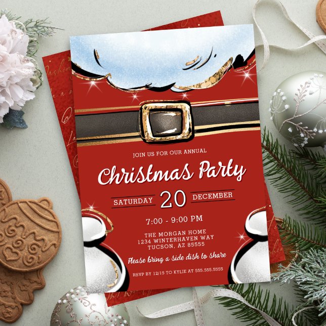 Invitation Festive moderne Père Noël Belly Noël Party (Elegant modern santa belly christmas party invitation for gift exchange corporate holiday party)