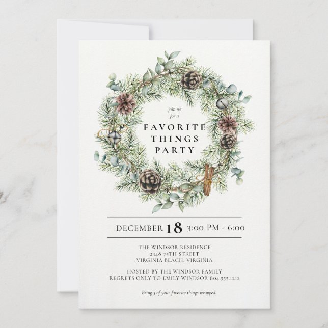 Invitation Festive Naturelle Wreath Vacances Favoris (Devant)