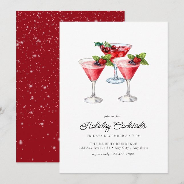 Invitation Festive Noël aquarelle Cocktail Party Invi (Devant / Derrière)