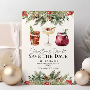 Invitation Festive Noël Boissons verdure Sauvez la date