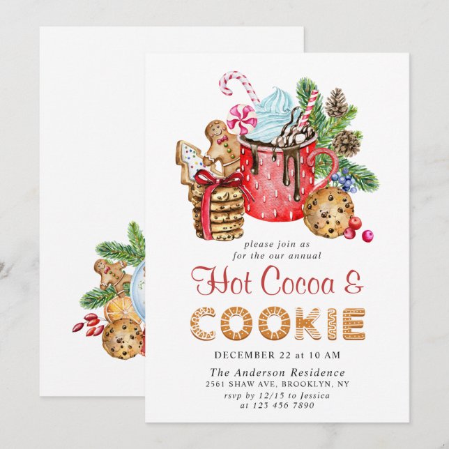 Invitation Festive Noël Cookies et fête du cacao (Devant / Derrière)