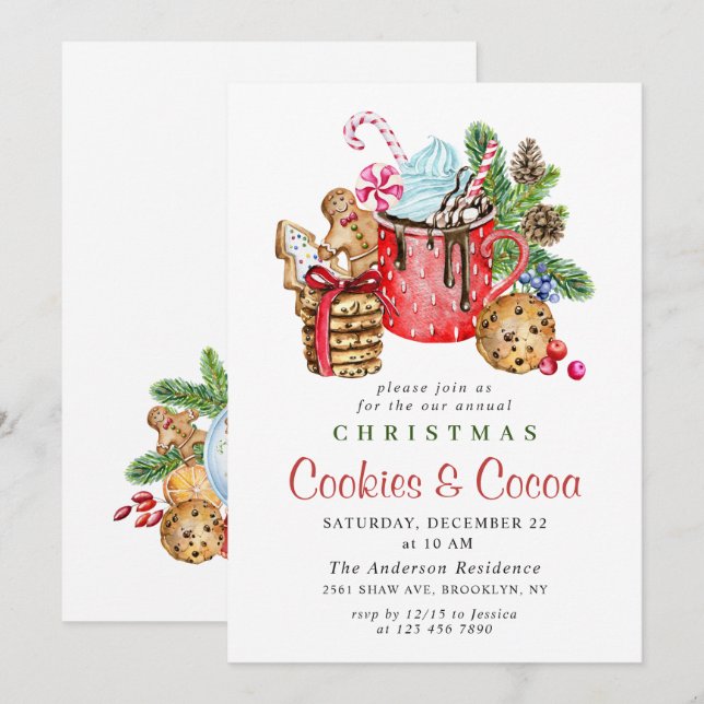 Invitation Festive Noël Cookies et fête du cacao (Devant / Derrière)