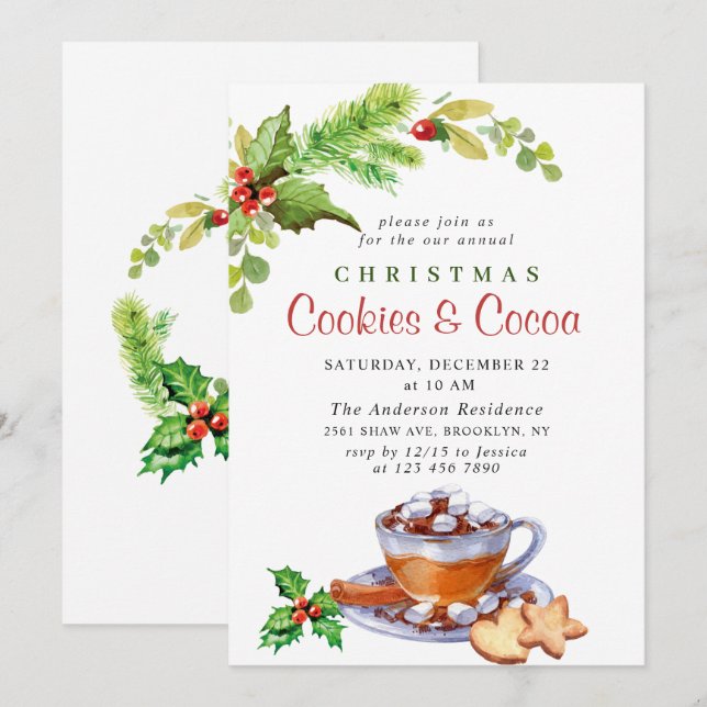 Invitation Festive Noël Cookies et fête du cacao (Devant / Derrière)