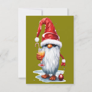 Invitation Festive Noël Gnome Gonk tenant un verre