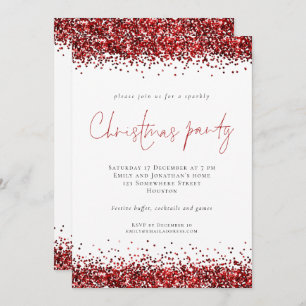Invitation Festive Parties scintillant rouge Script fête de N