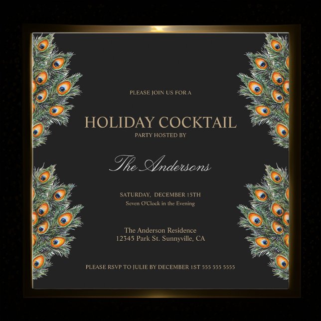 Invitation Festive Peacock Holiday Cocktail de Noël (Créateur téléchargé)