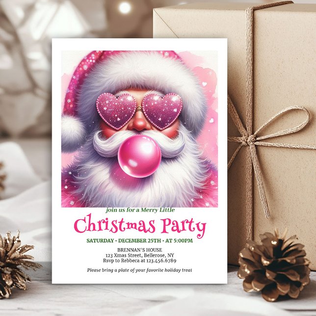 Invitation Festive Pink Santa Bubble Gum Funny Christmas  (Festive Pink Santa Bubble Gum Funny Christmas Invitation

)