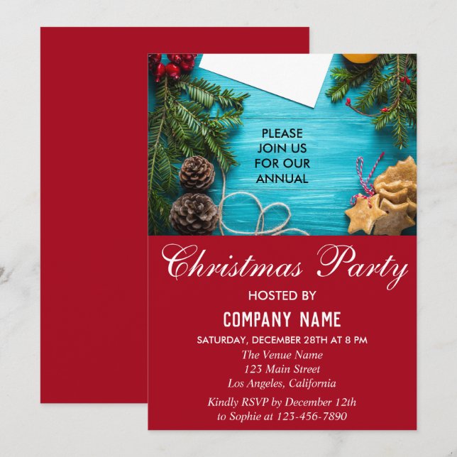 Invitation Festive Red & Blue Company Fête de Noël (Devant / Derrière)