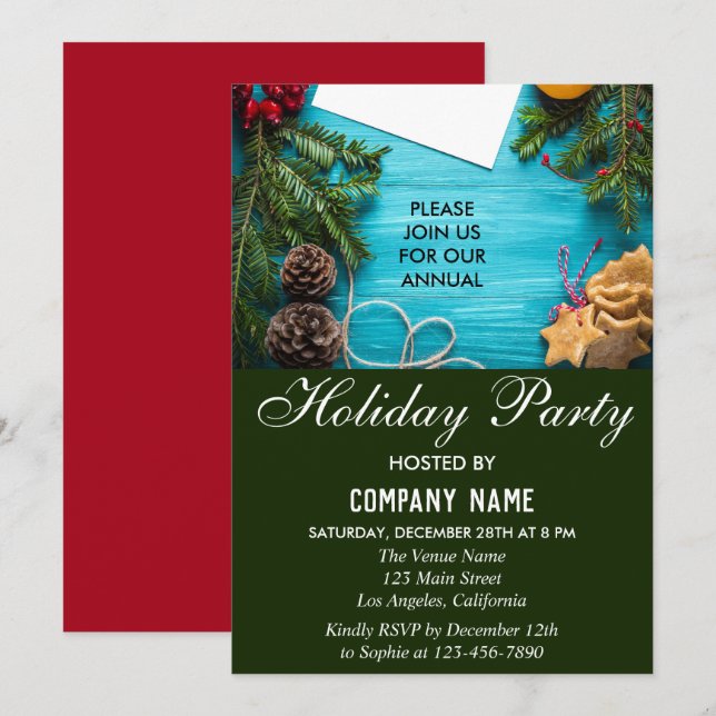 Invitation Festive Red, Blue & Green Company Fête de vacances (Devant / Derrière)